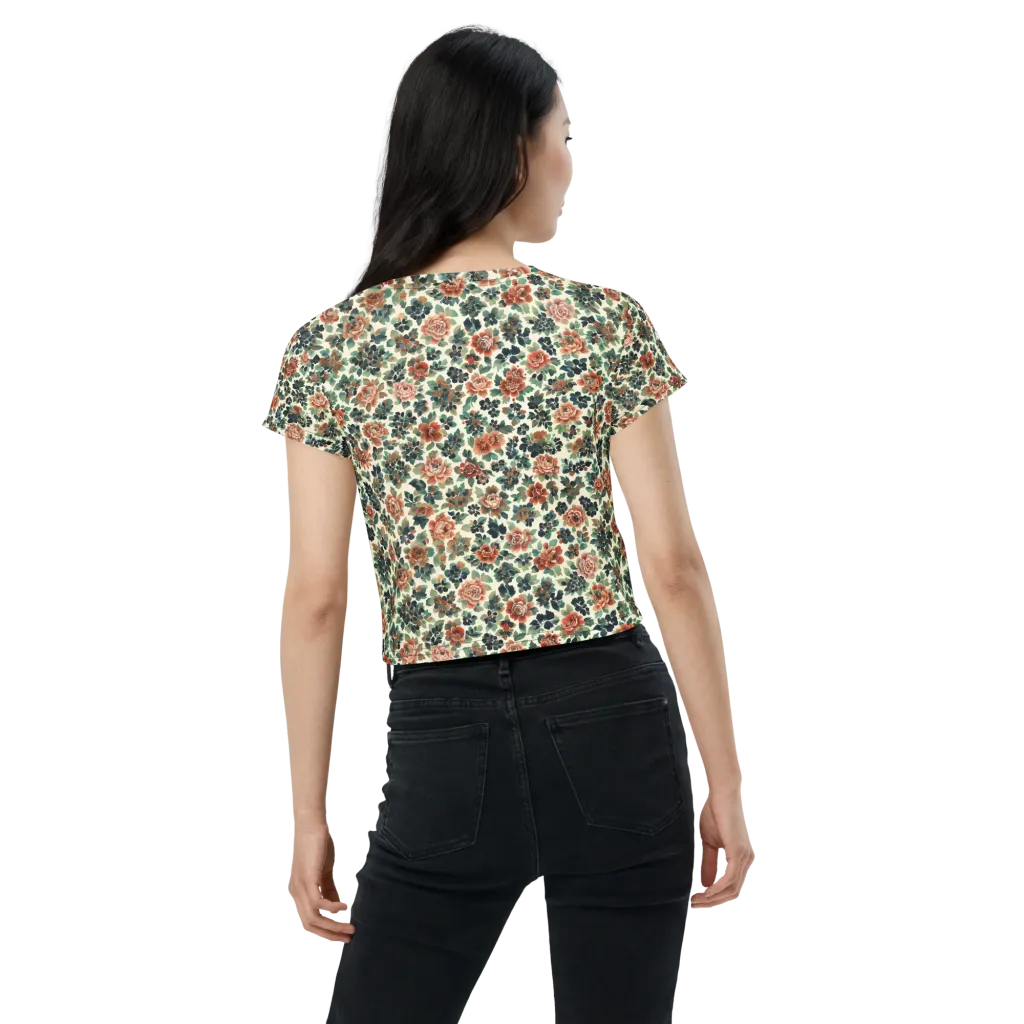 Twilight Rose Garden on Crop Tee — Back
