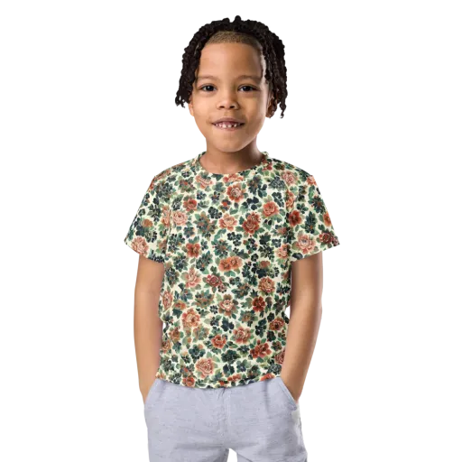 Twilight Rose Garden on a Kids Crew Neck T-Shirt