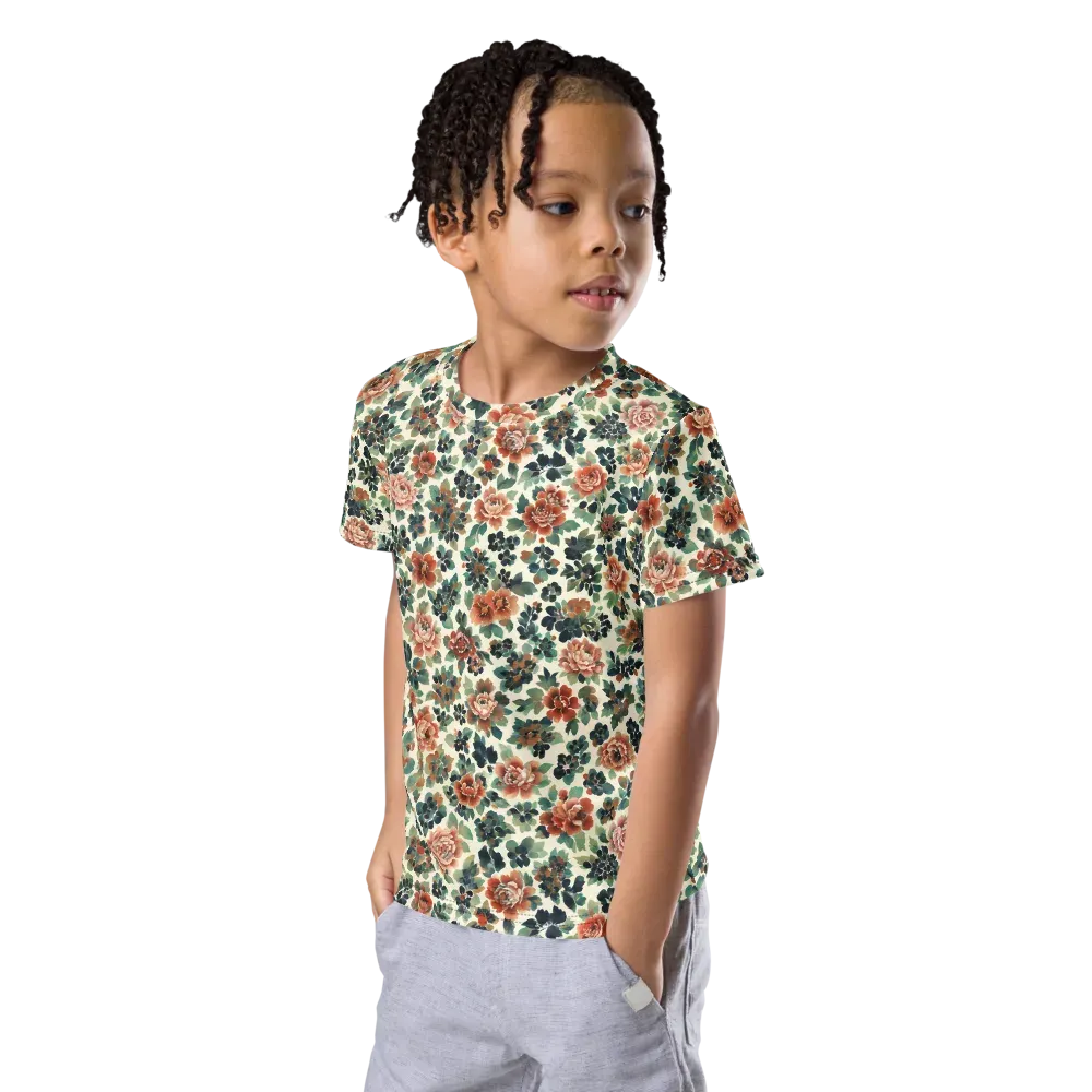 Twilight Rose Garden on Kids Crew Neck T-Shirt — Left Front