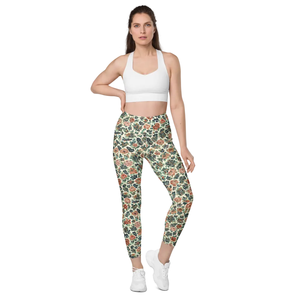 Twilight Rose Garden on Leggings with Pockets — Front