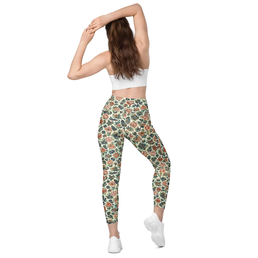 Twilight Rose Garden on Leggings with Pockets — Back