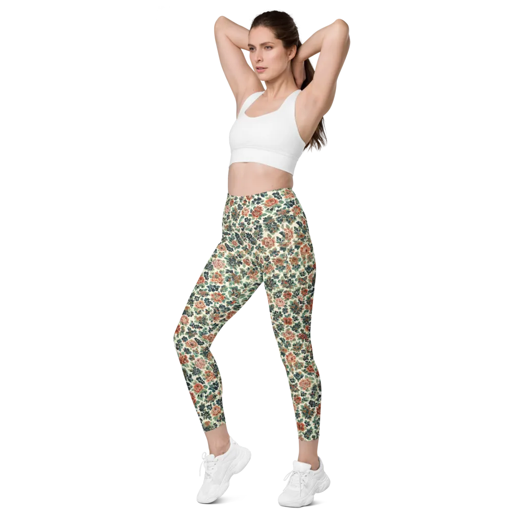 Twilight Rose Garden on Leggings with Pockets — Left Front