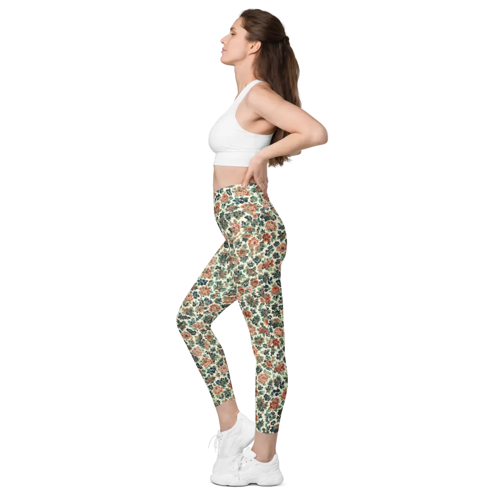 Twilight Rose Garden on Leggings with Pockets — Left