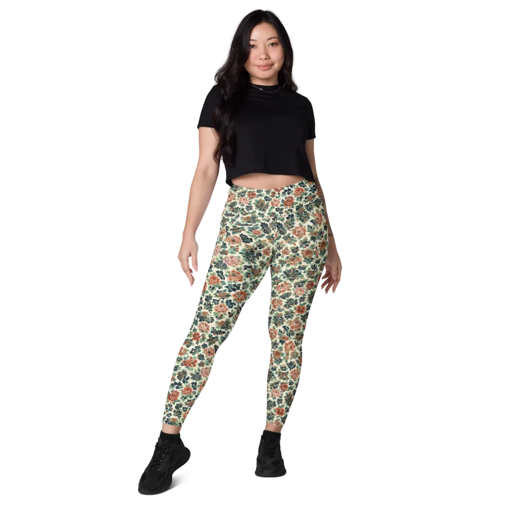 Twilight Rose Garden on Leggings with Pockets — Front