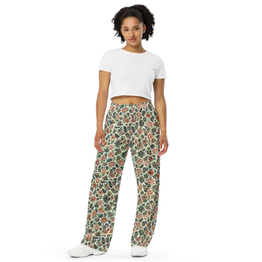 Twilight Rose Garden on a Wide-Leg Pants