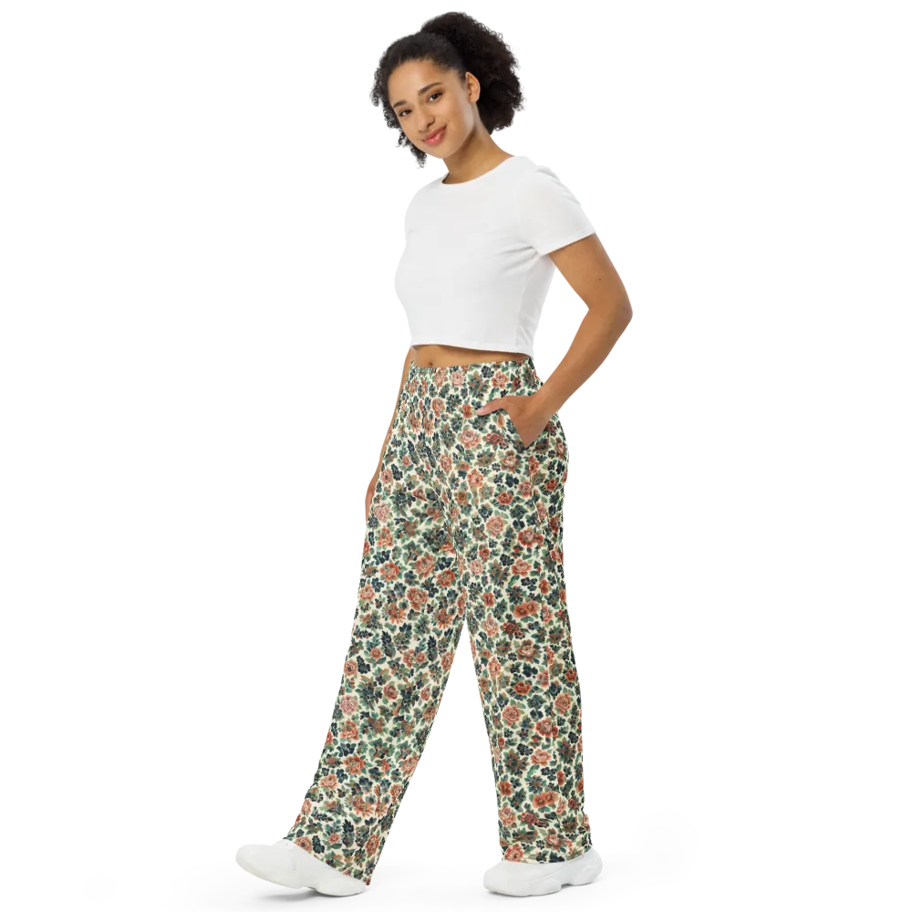 Twilight Rose Garden on Wide-Leg Pants — Left Front