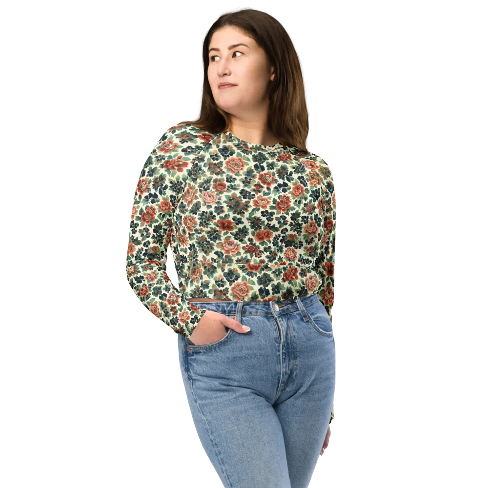 Twilight Rose Garden on Long Sleeve Crop Top — Front