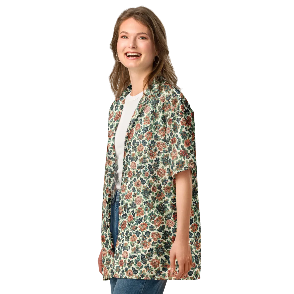 Twilight Rose Garden on Button Shirt — Left Front