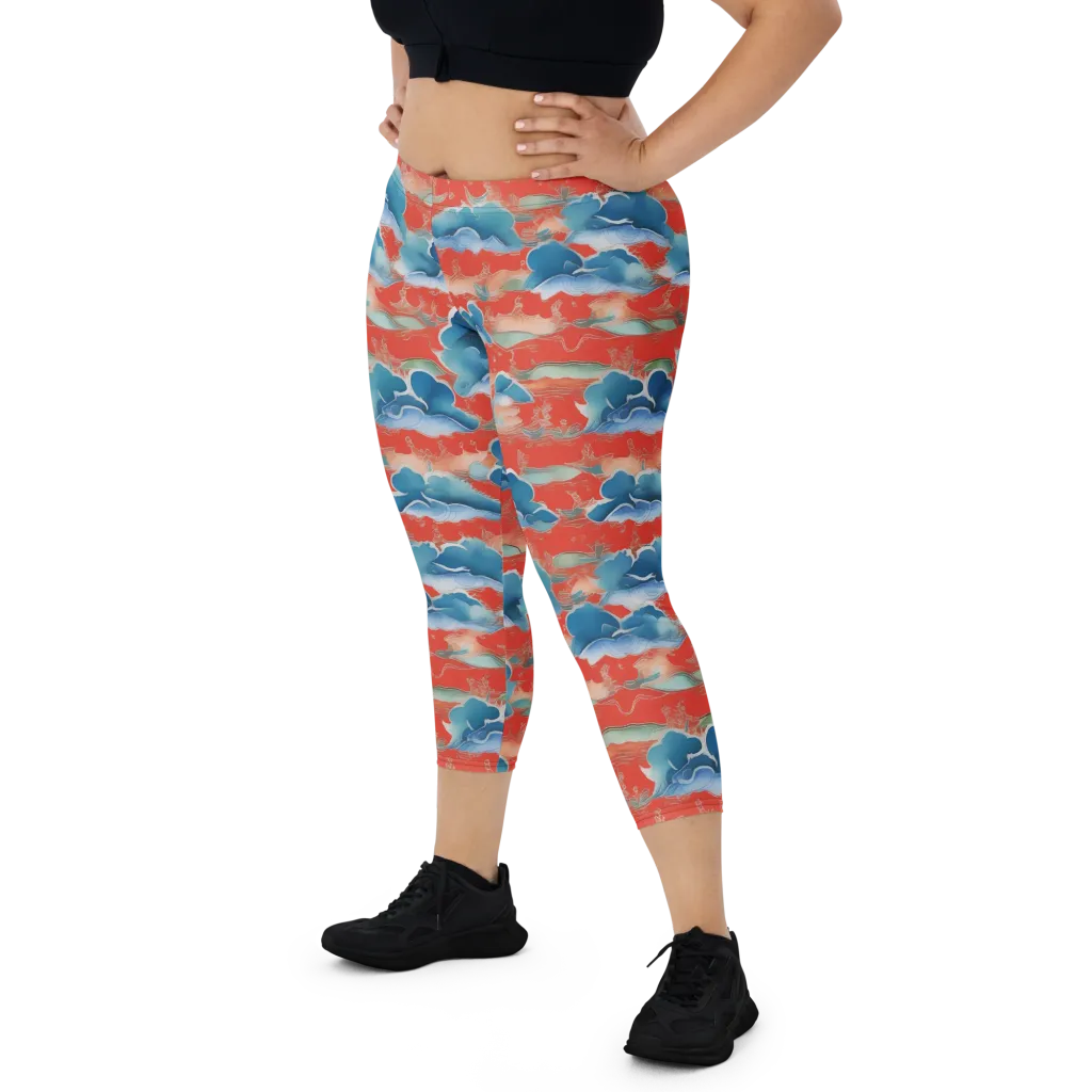 Vermilion Cloudscape on Capri Leggings — Front