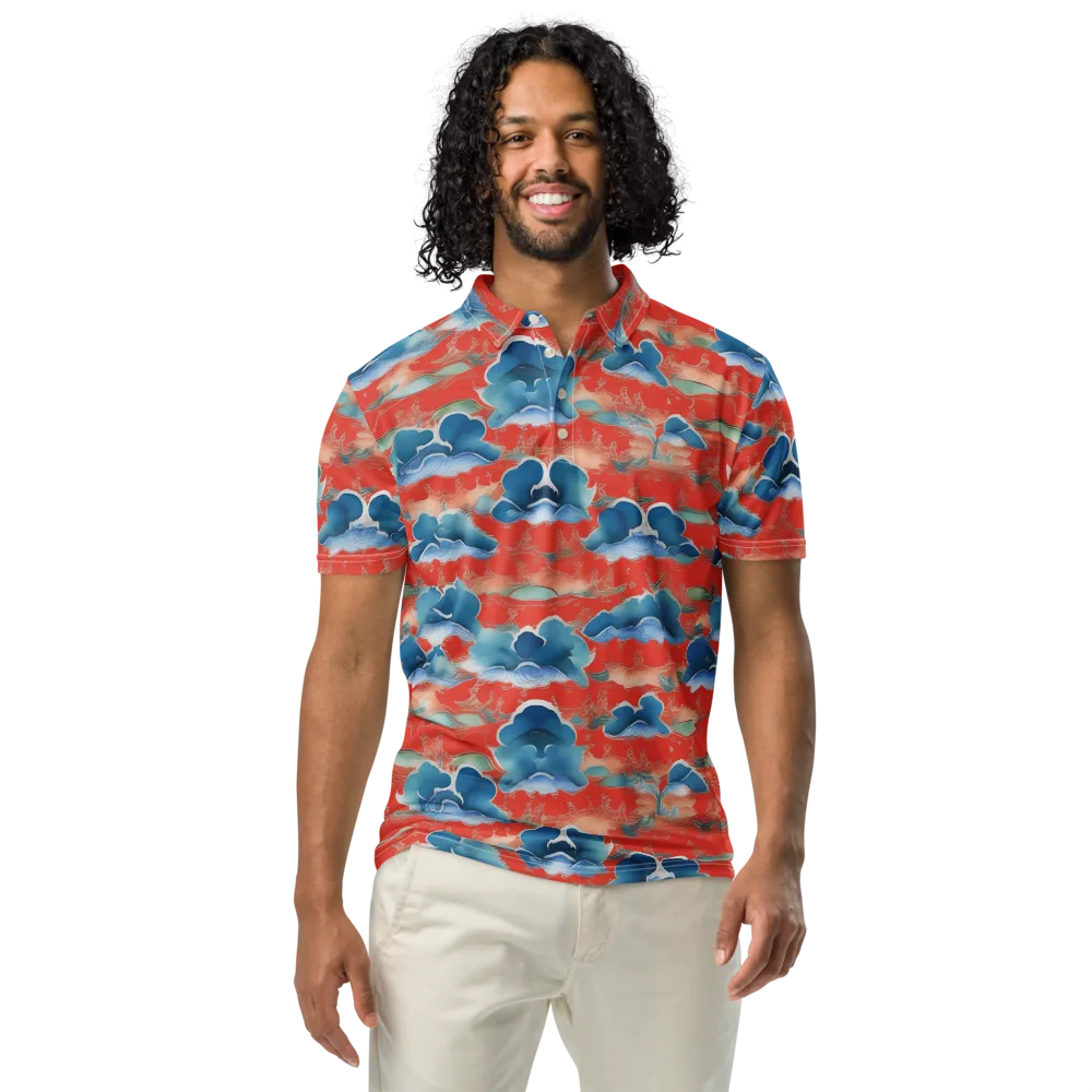 Vermilion Cloudscape on Men's Slim Fit Polo Shirt — Front