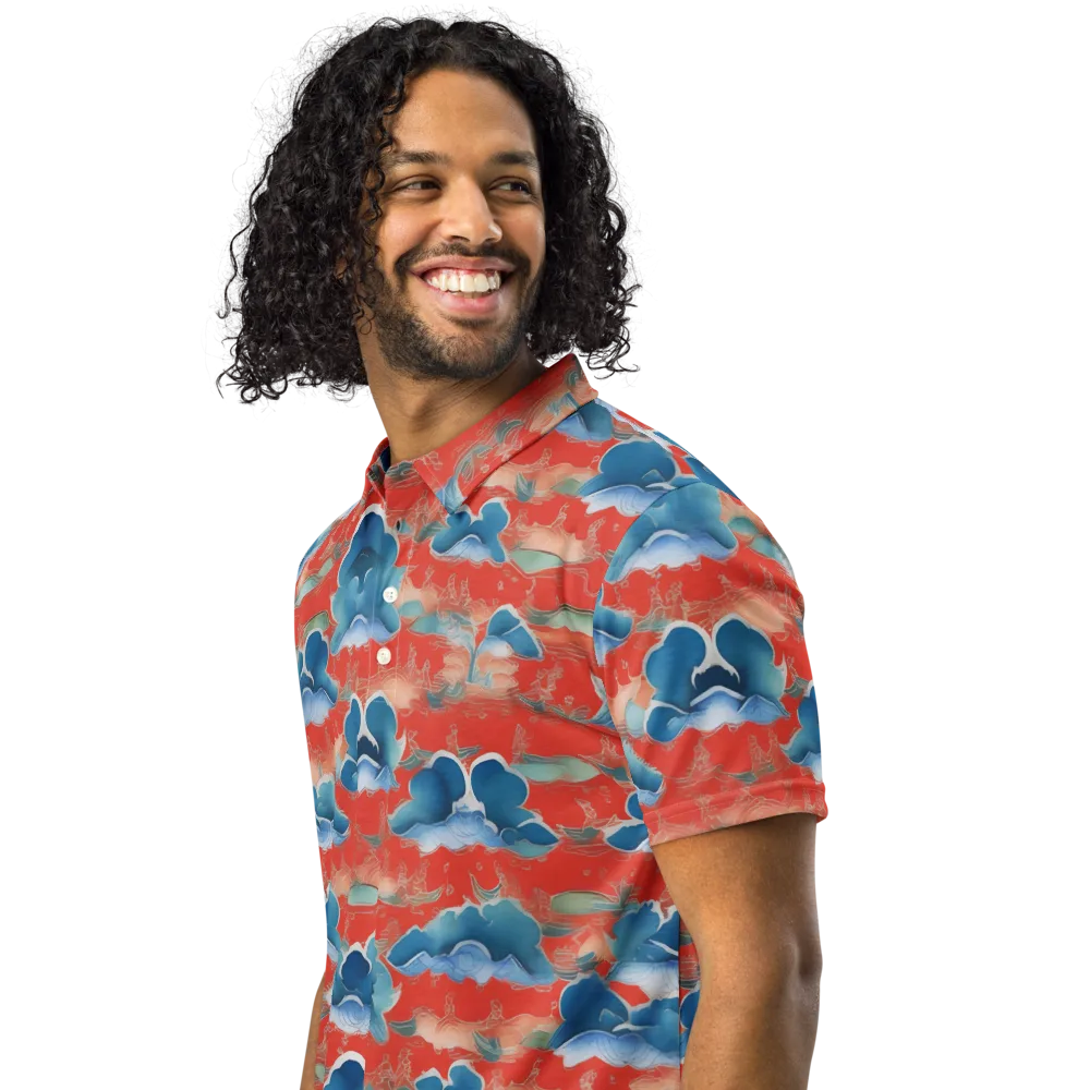 Vermilion Cloudscape on Men's Slim Fit Polo Shirt — Left Front
