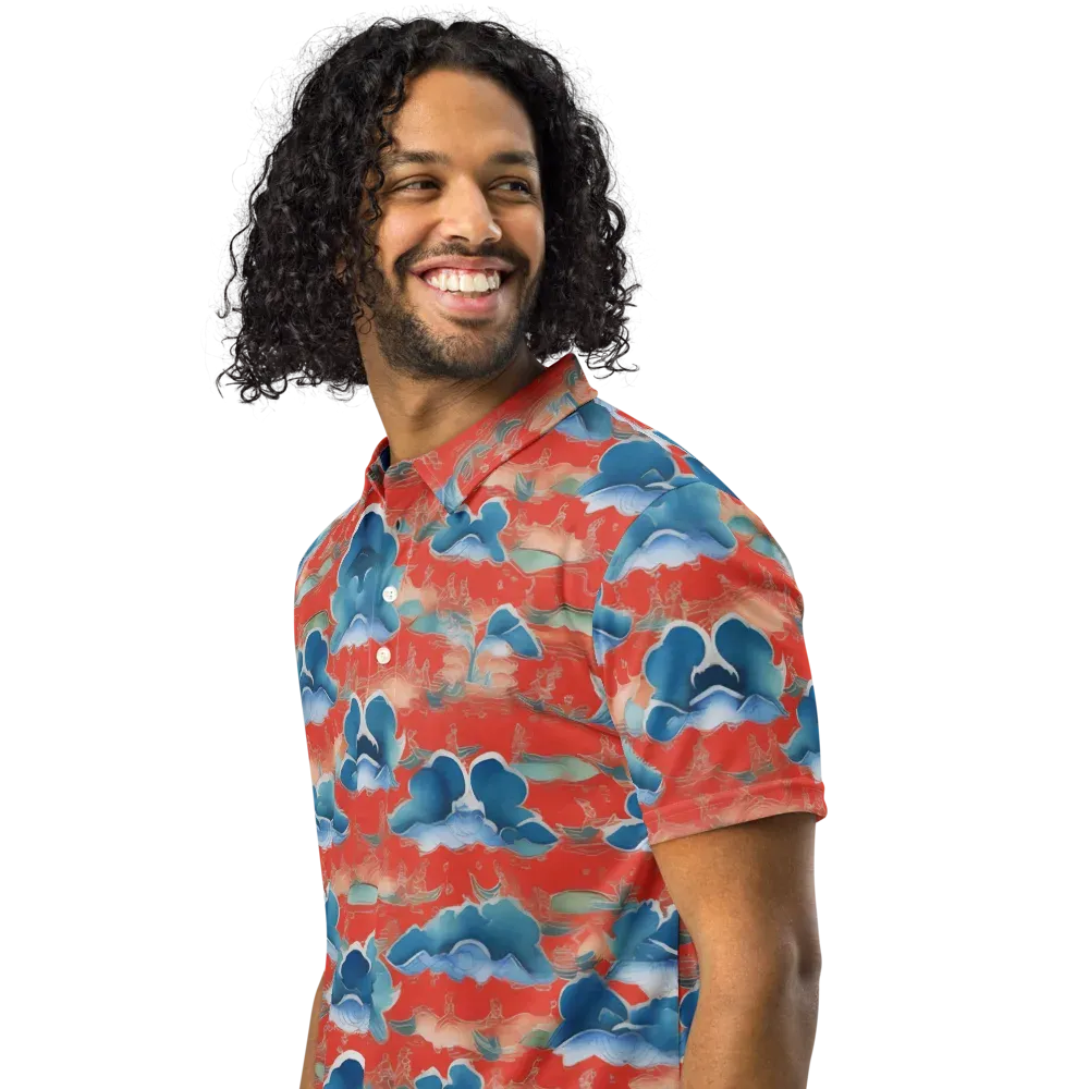 Vermilion Cloudscape on Men's Slim Fit Polo Shirt — Left Front
