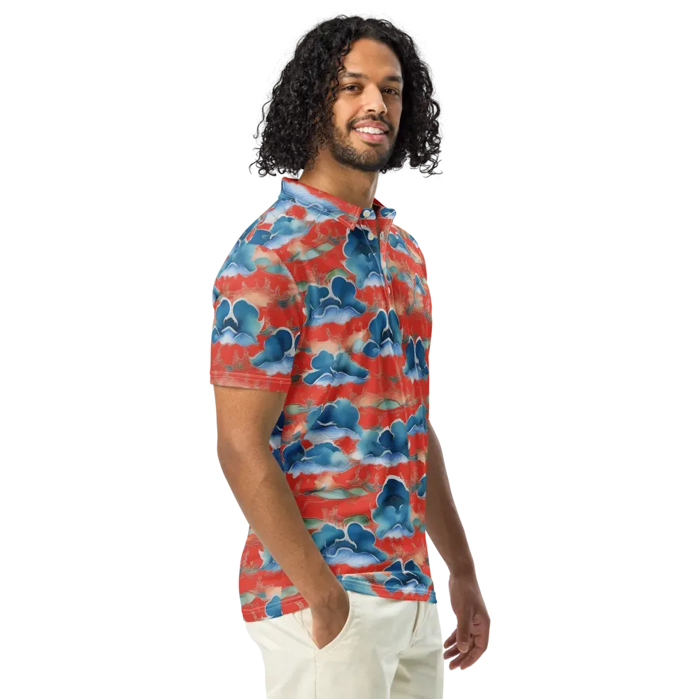 Vermilion Cloudscape on Men's Slim Fit Polo Shirt — Right Front