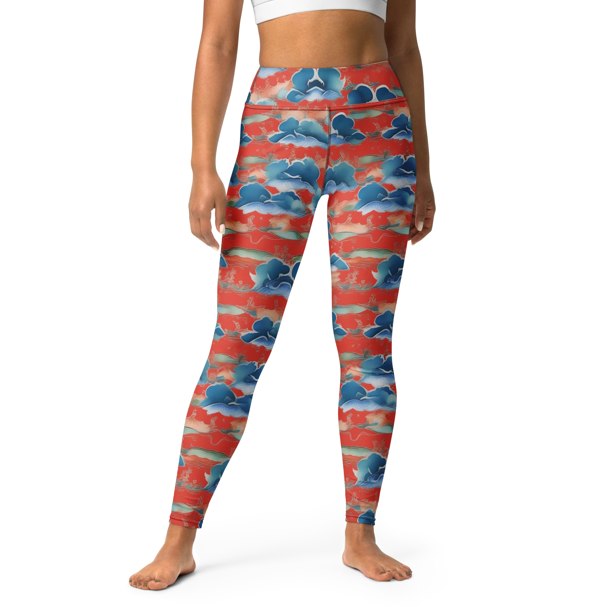 Vermilion Cloudscape on Yoga Leggings — Front