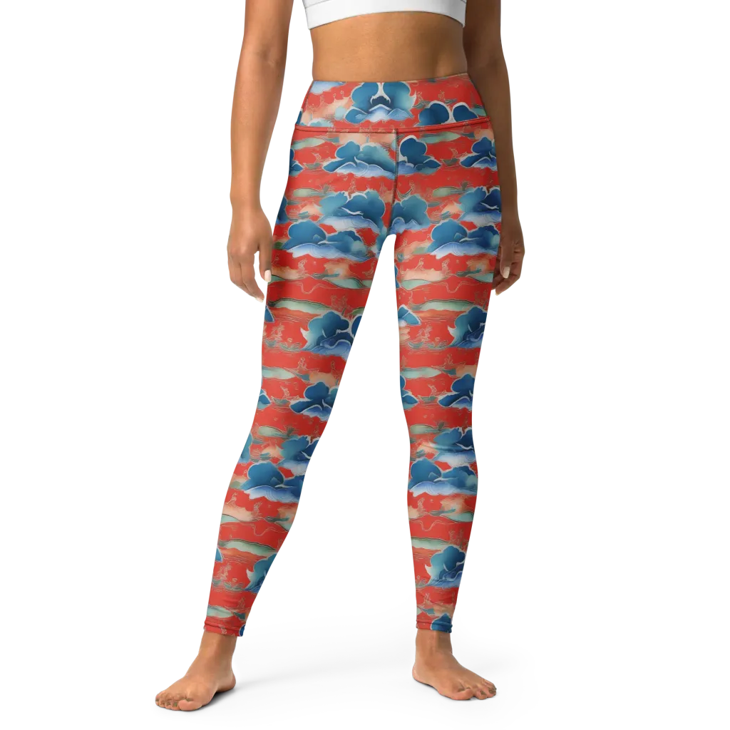 Vermilion Cloudscape on Yoga Leggings — Front