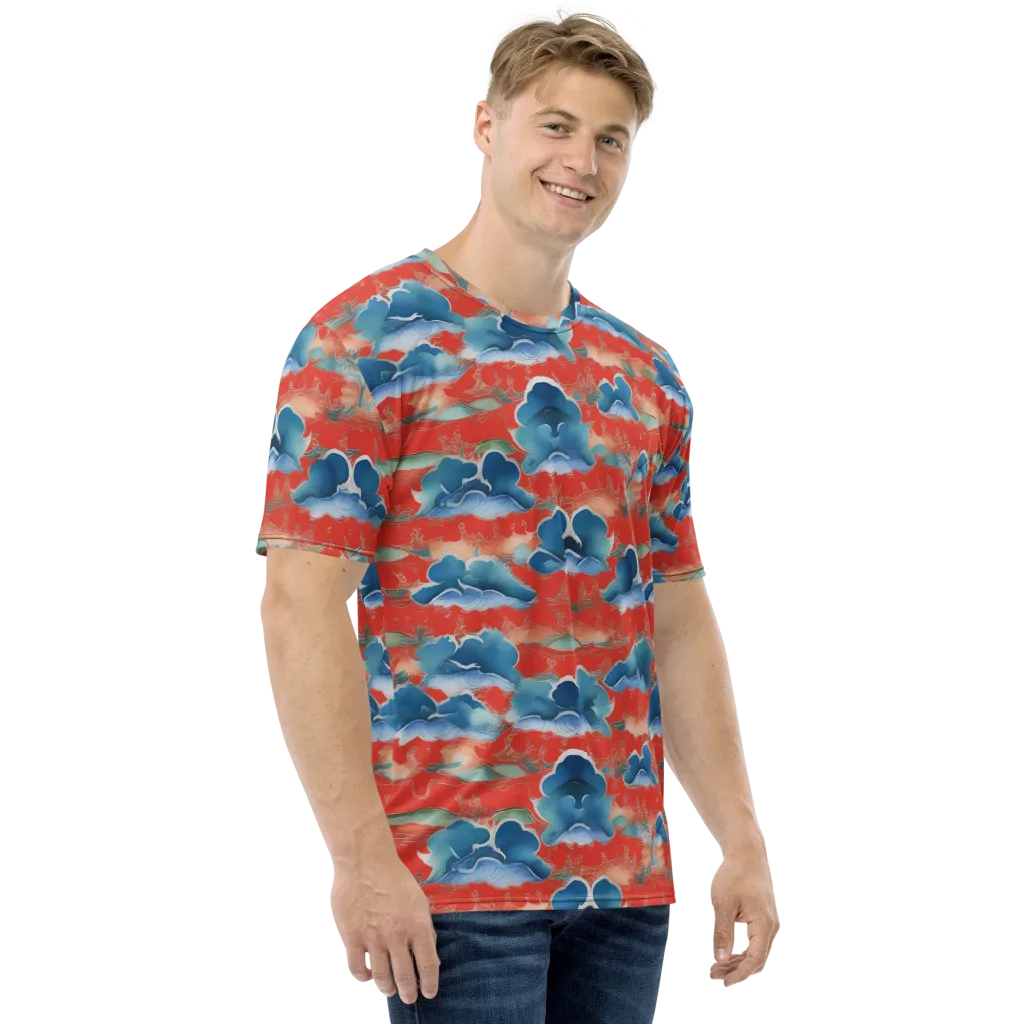 Vermilion Cloudscape on Men's Crew Neck T-Shirt — Right