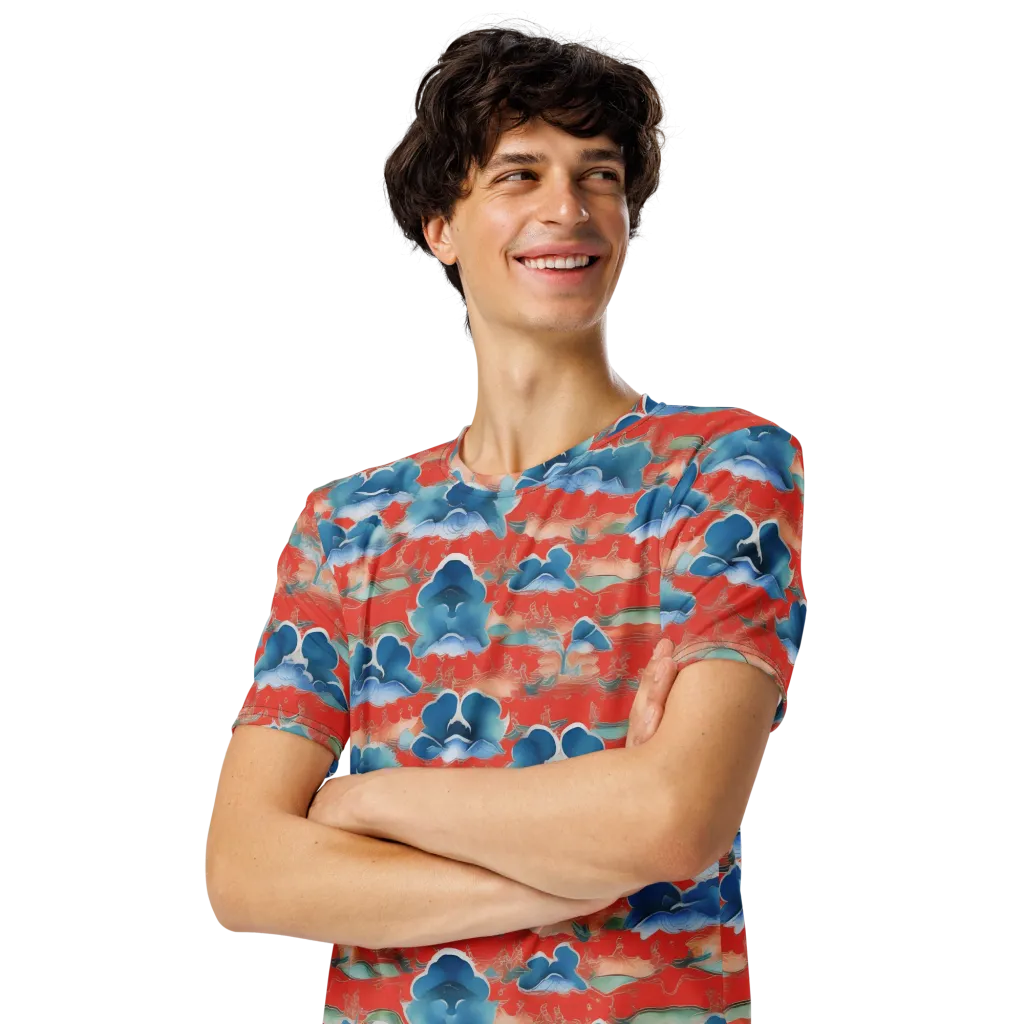 Vermilion Cloudscape on Men's Crew Neck T-Shirt — Left Front