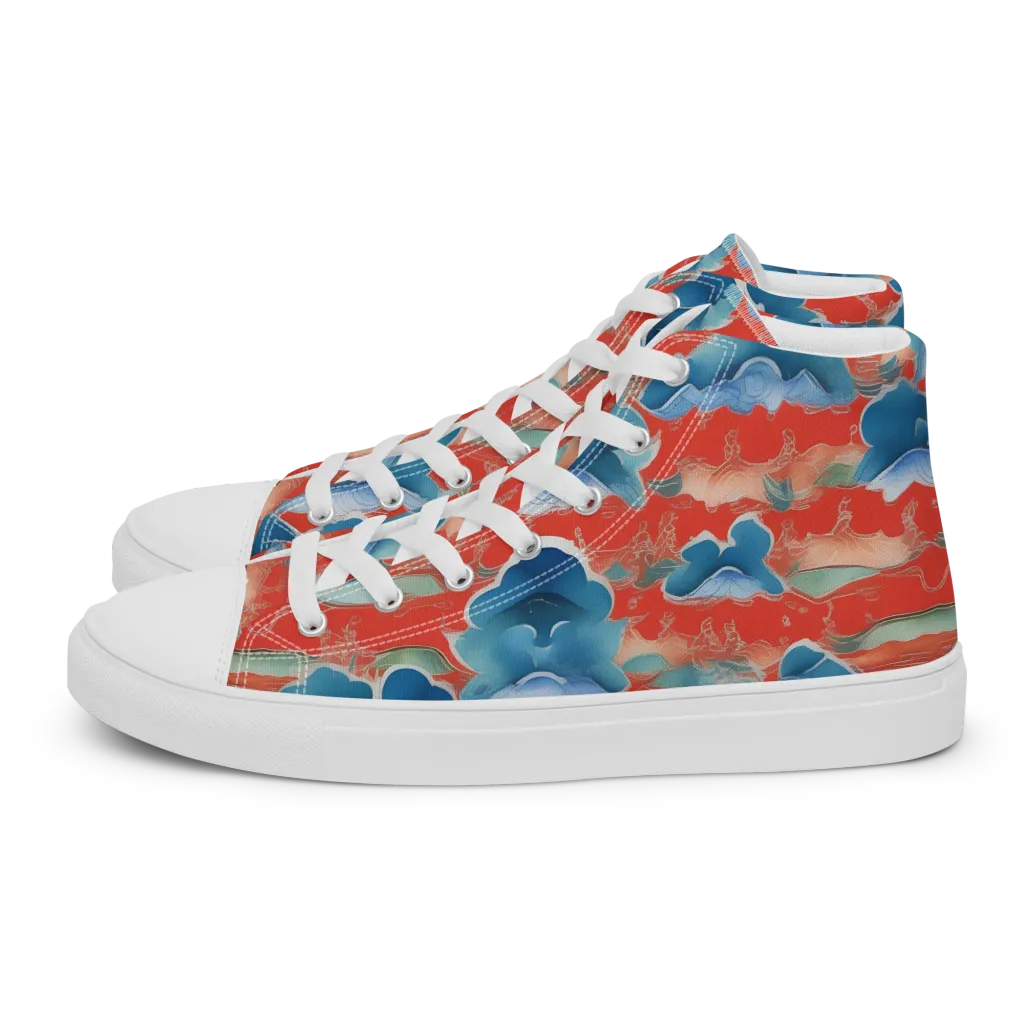 Vermilion Cloudscape on Men's High Top Canvas Shoes — Left