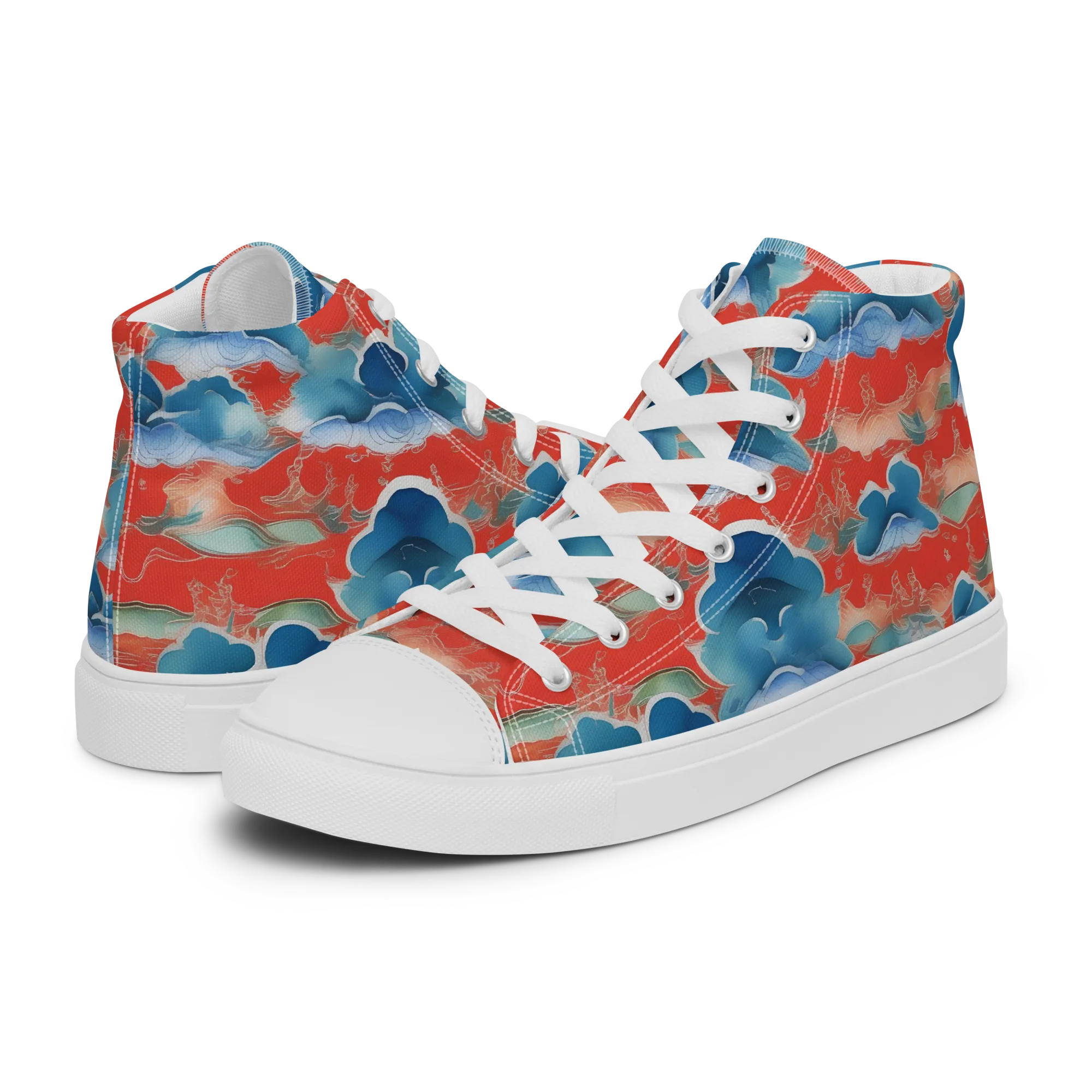 Vermilion Cloudscape on Men's High Top Canvas Shoes — Left