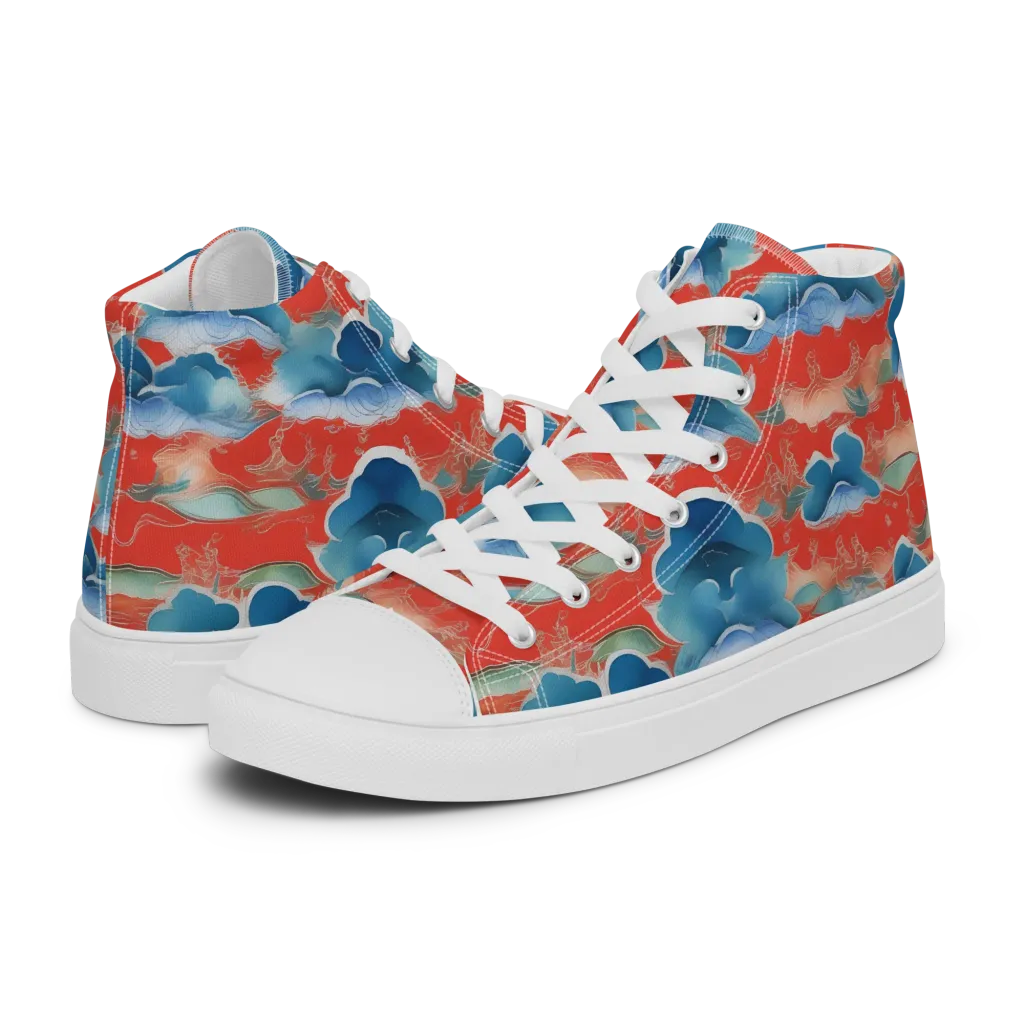Vermilion Cloudscape on Men's High Top Canvas Shoes — Left