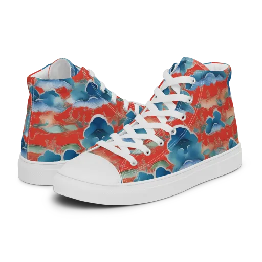 Vermilion Cloudscape on a Men's High Top Canvas Shoes