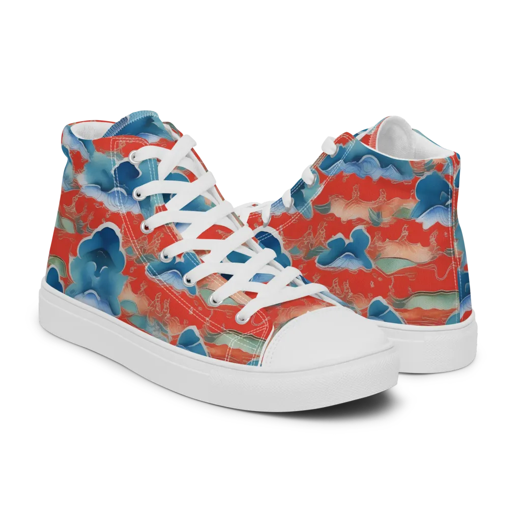 Vermilion Cloudscape on Men's High Top Canvas Shoes — Right