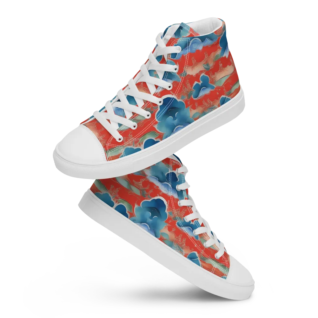 Vermilion Cloudscape on Men's High Top Canvas Shoes — Front