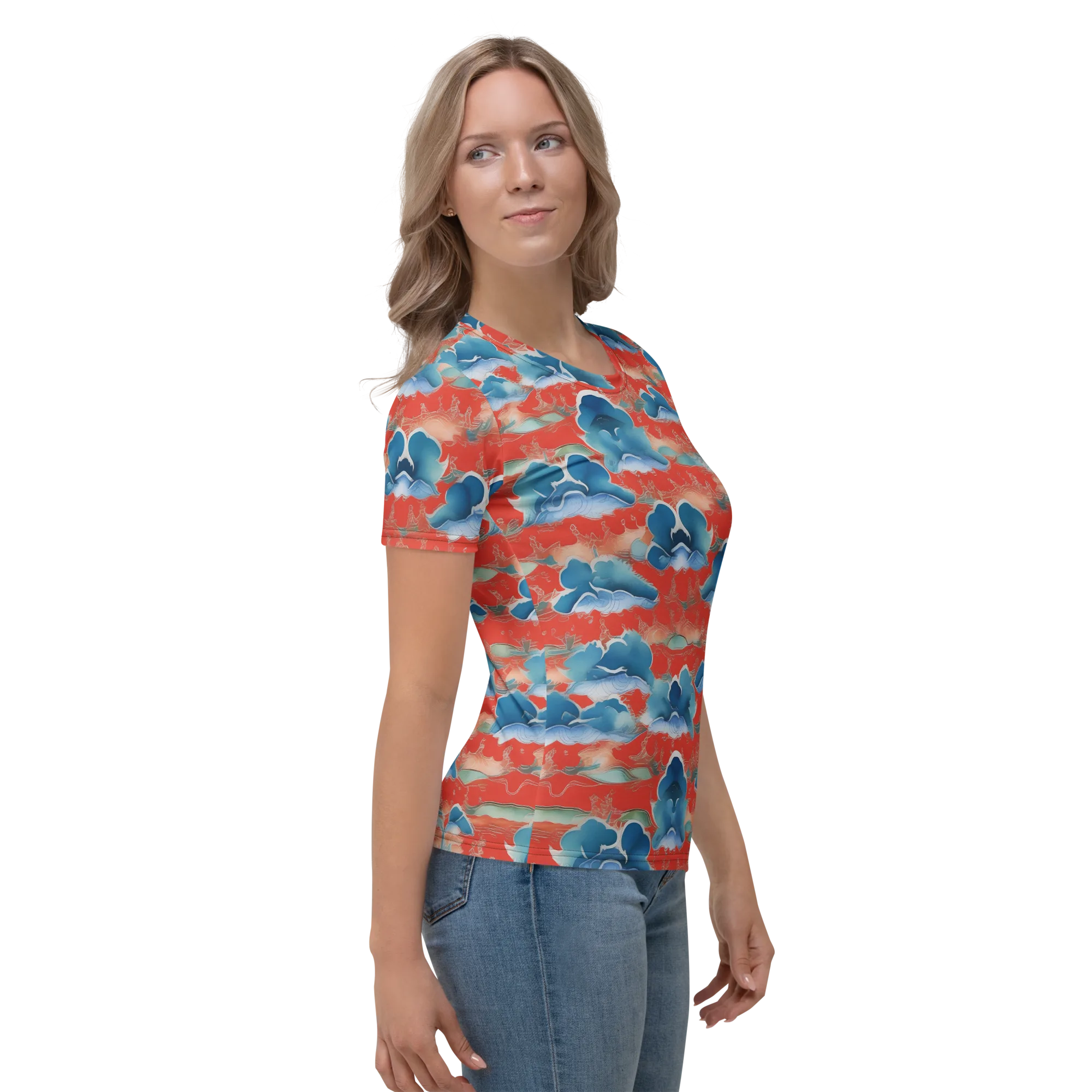 Vermilion Cloudscape on Women's Crew Neck T-Shirt — Right