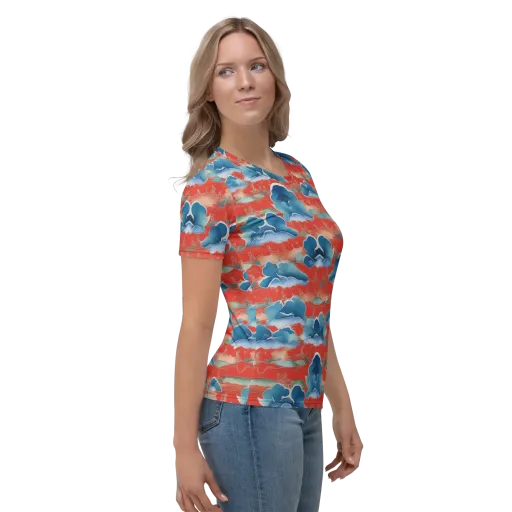 Vermilion Cloudscape on a Women's Crew Neck T-Shirt