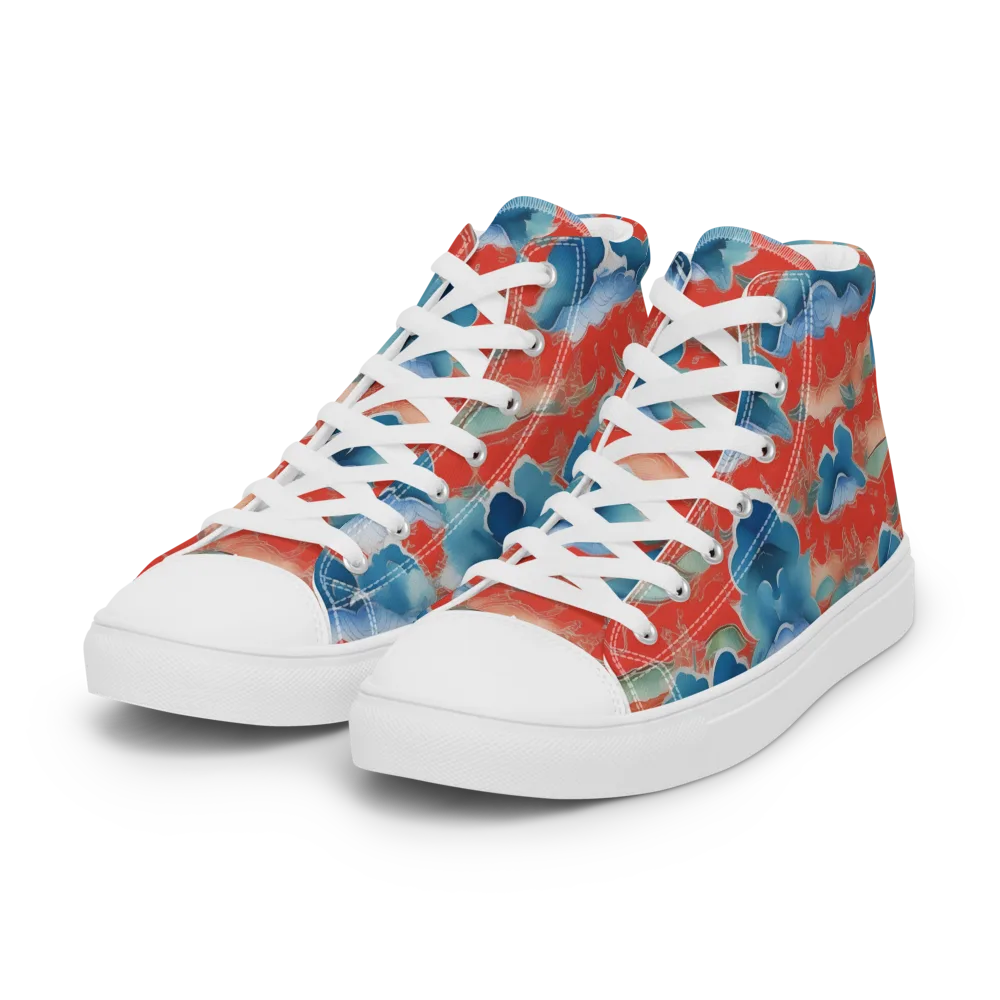 Vermilion Cloudscape on Women's High Top Canvas Shoes — Left Front