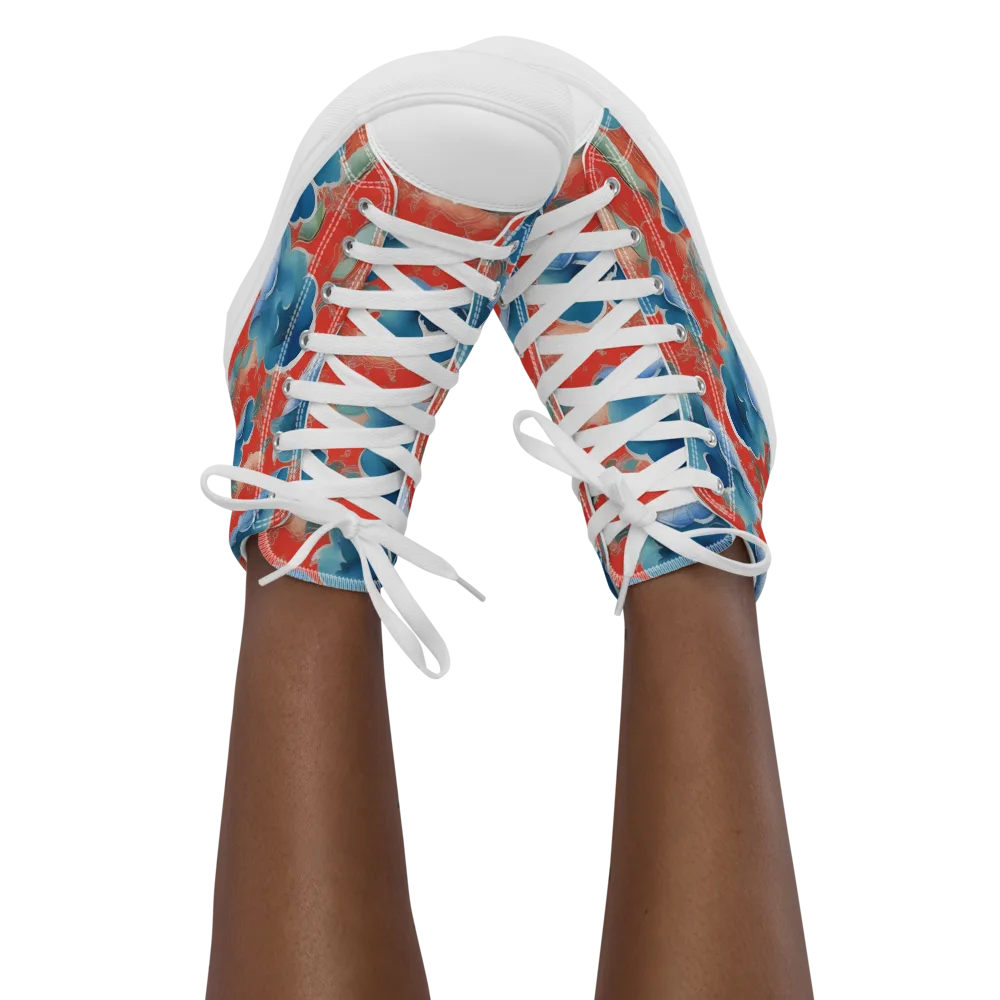 Vermilion Cloudscape on Women's High Top Canvas Shoes — Front