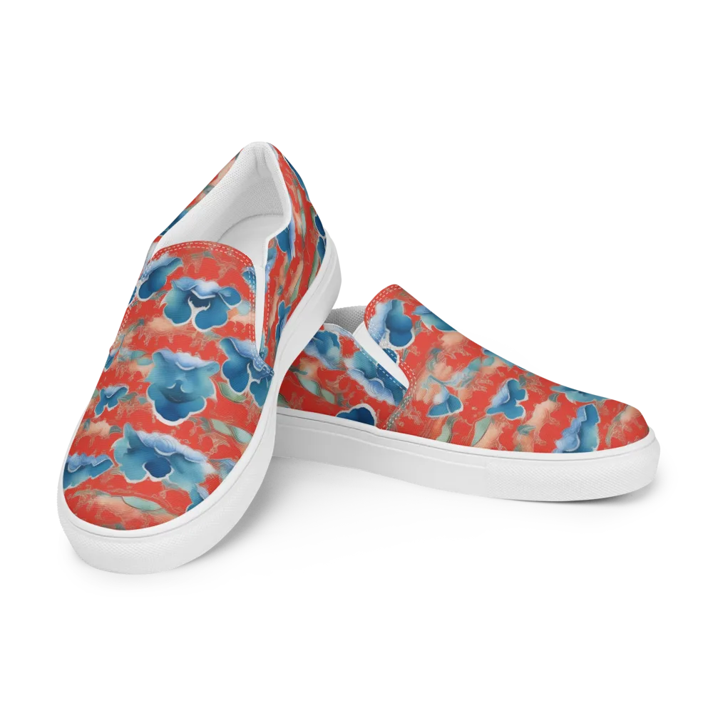 Vermilion Cloudscape on Men's Slip-On Canvas Shoes — Left Front