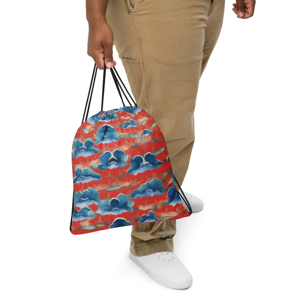 Vermilion Cloudscape on Drawstring Bag — Front
