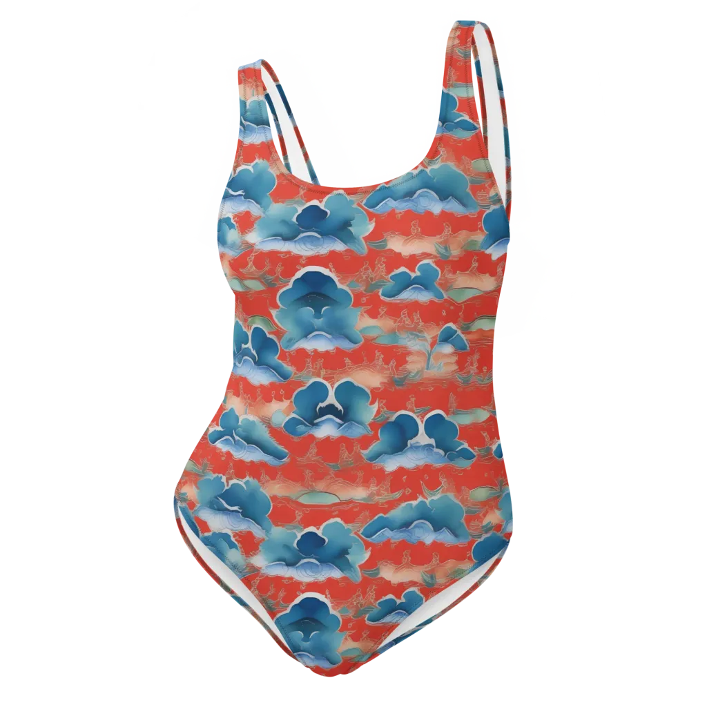 Vermilion Cloudscape on One-Piece Swimsuit — Front