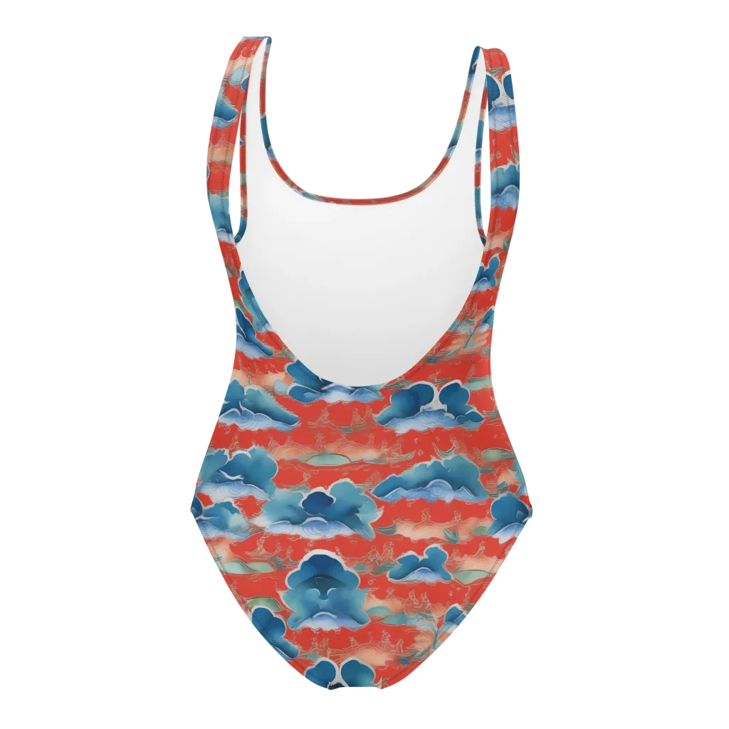 Vermilion Cloudscape on One-Piece Swimsuit — Back