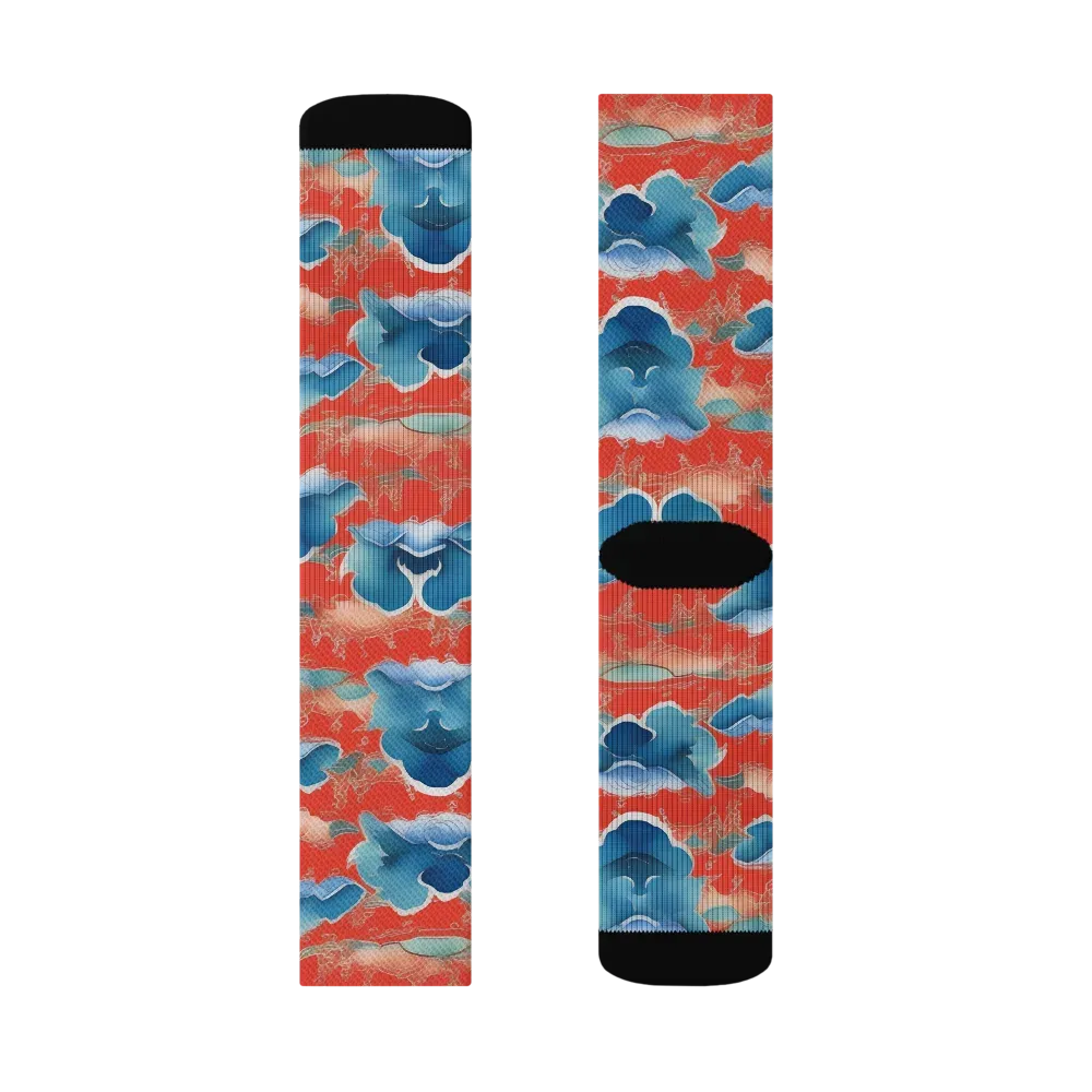 Vermilion Cloudscape on Socks — Right Sock