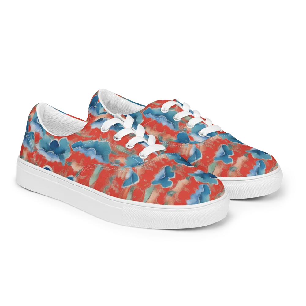 Vermilion Cloudscape on Men's Lace-Up Canvas Shoes — Right Front