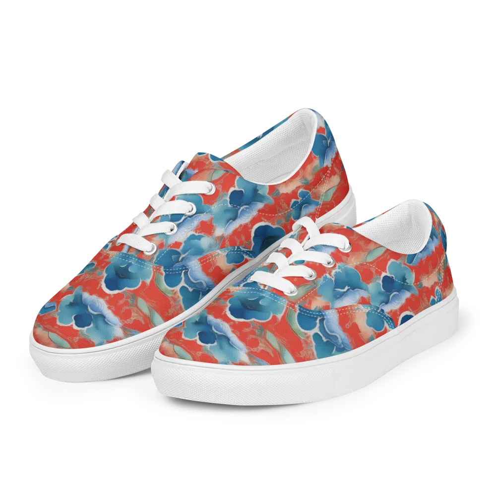 Vermilion Cloudscape on Men's Lace-Up Canvas Shoes — Left Front