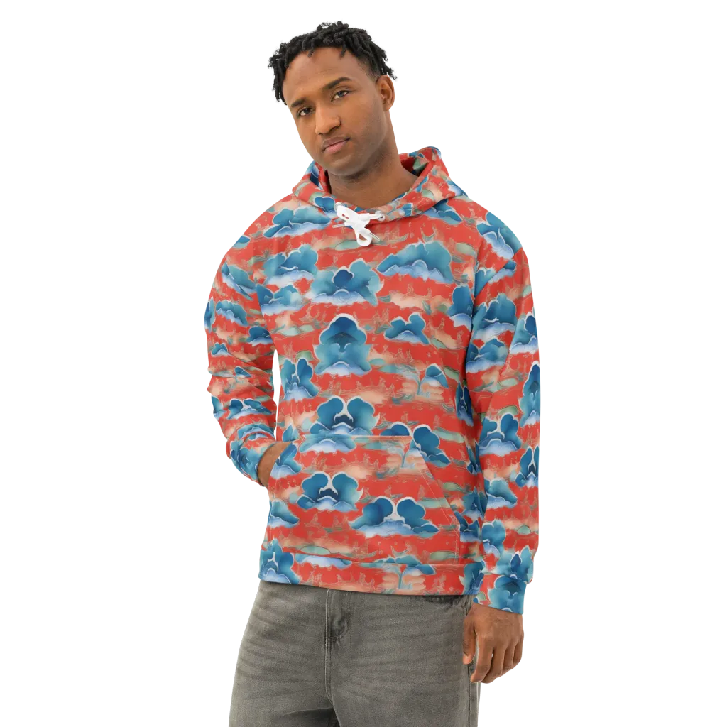 Vermilion Cloudscape on Cotton Hoodie — Left Front