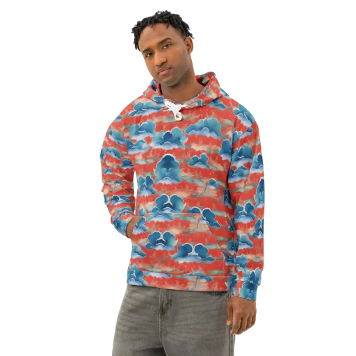 Vermilion Cloudscape on a Cotton Hoodie