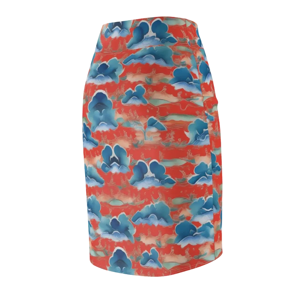 Vermilion Cloudscape on Pencil Skirt — Back Side