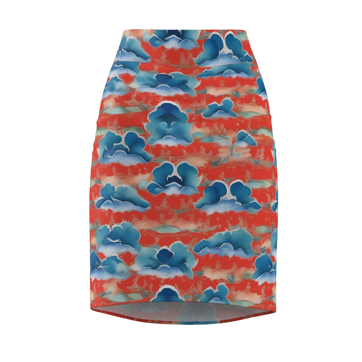 Vermilion Cloudscape on Pencil Skirt — Front
