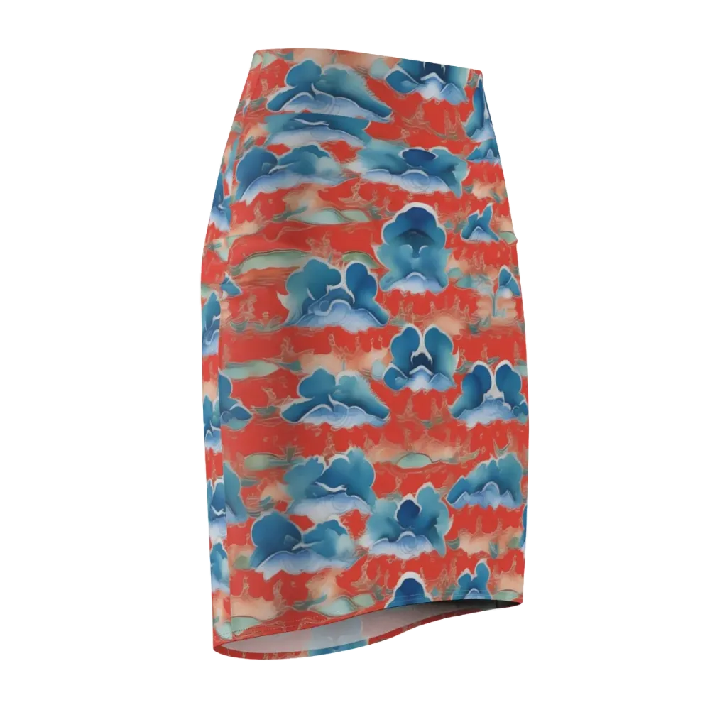 Vermilion Cloudscape on Pencil Skirt — Front Side