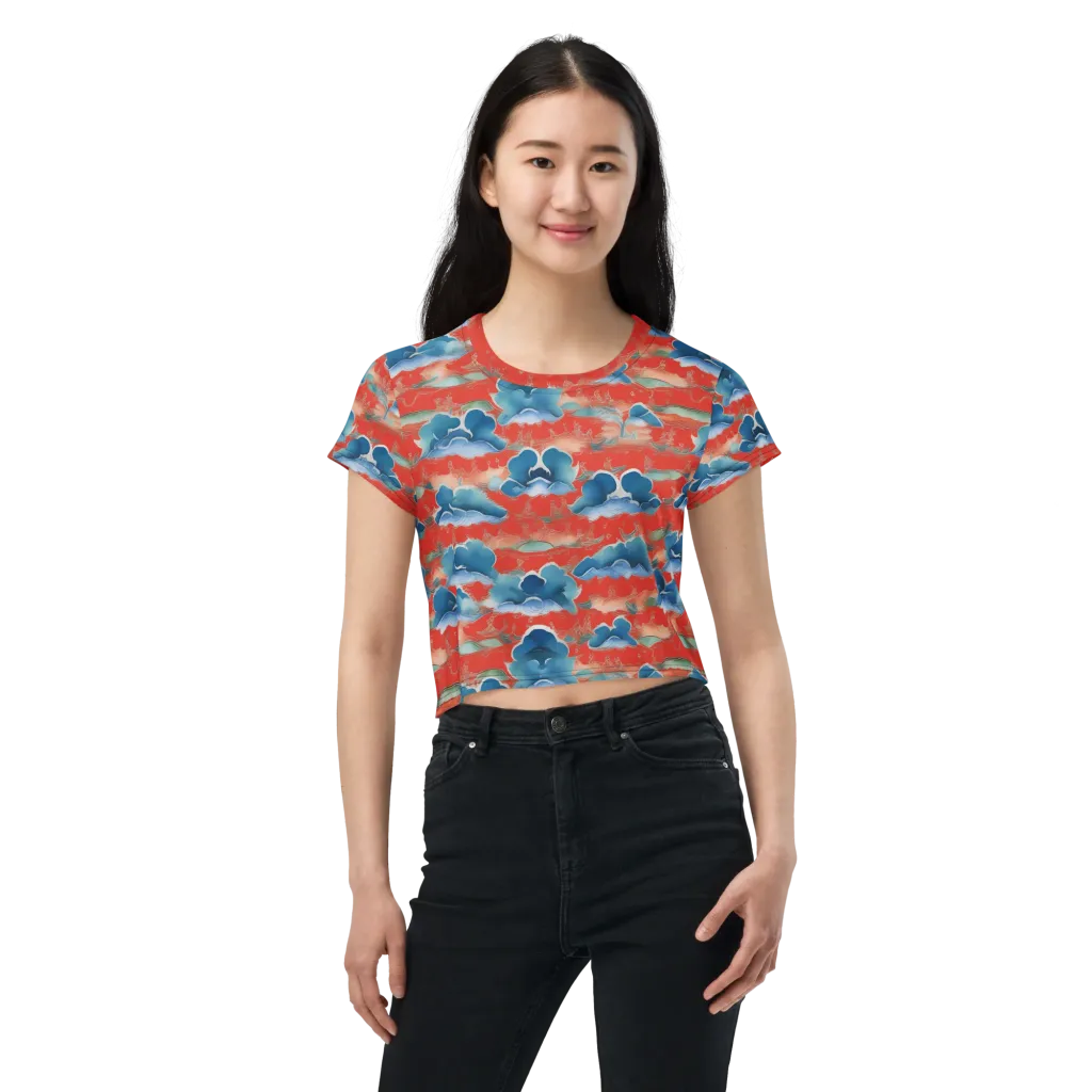 Vermilion Cloudscape on Crop Tee — Front