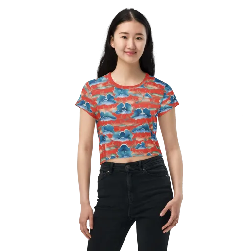 Vermilion Cloudscape on a Crop Tee