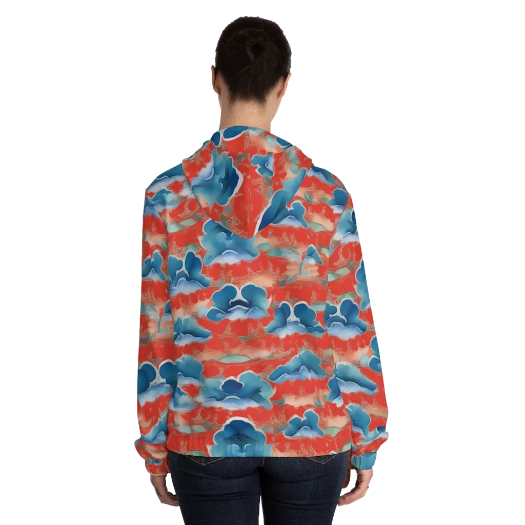 Vermilion Cloudscape on Women's Full-Zip Hoodie — Back On Person