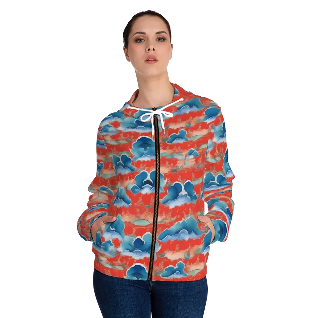 Vermilion Cloudscape on Women's Full-Zip Hoodie — Front On Person