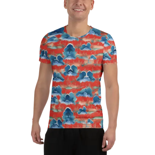 Vermilion Cloudscape on a Men's Athletic T-Shirt