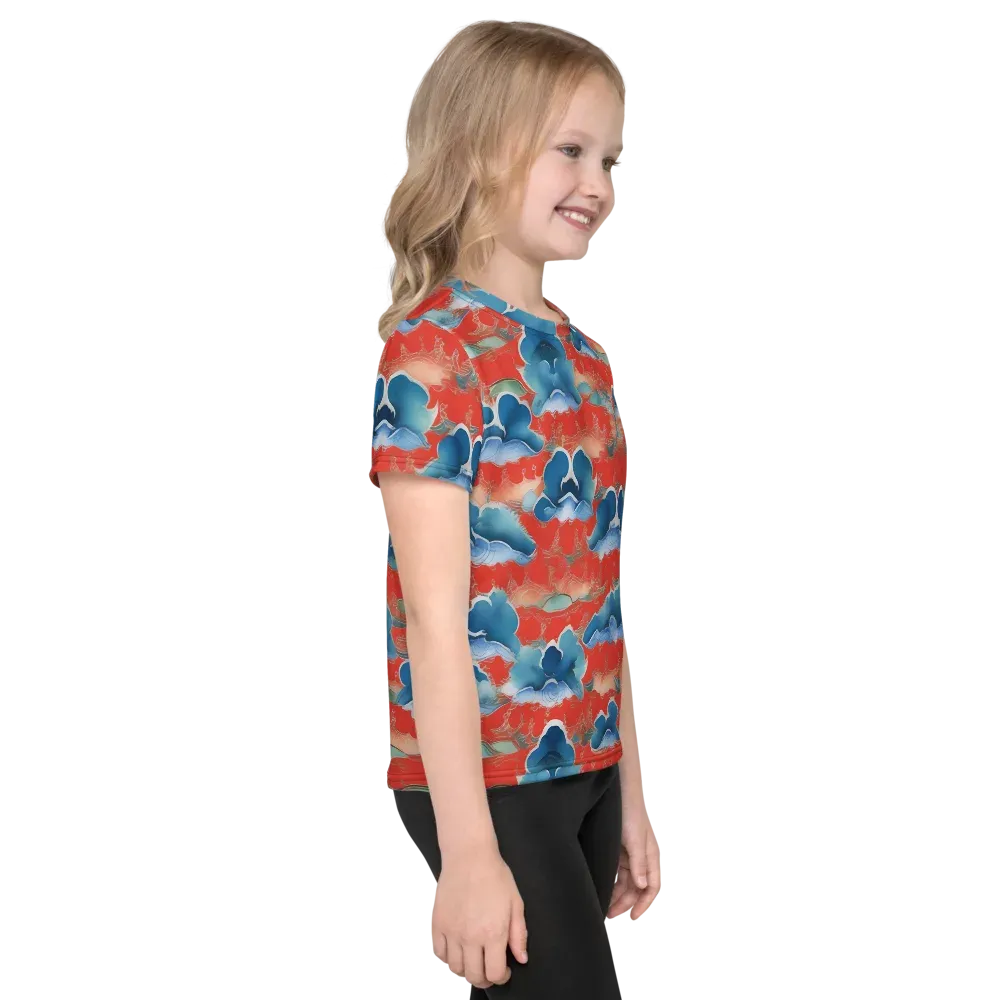 Vermilion Cloudscape on Kids Crew Neck T-Shirt — Right