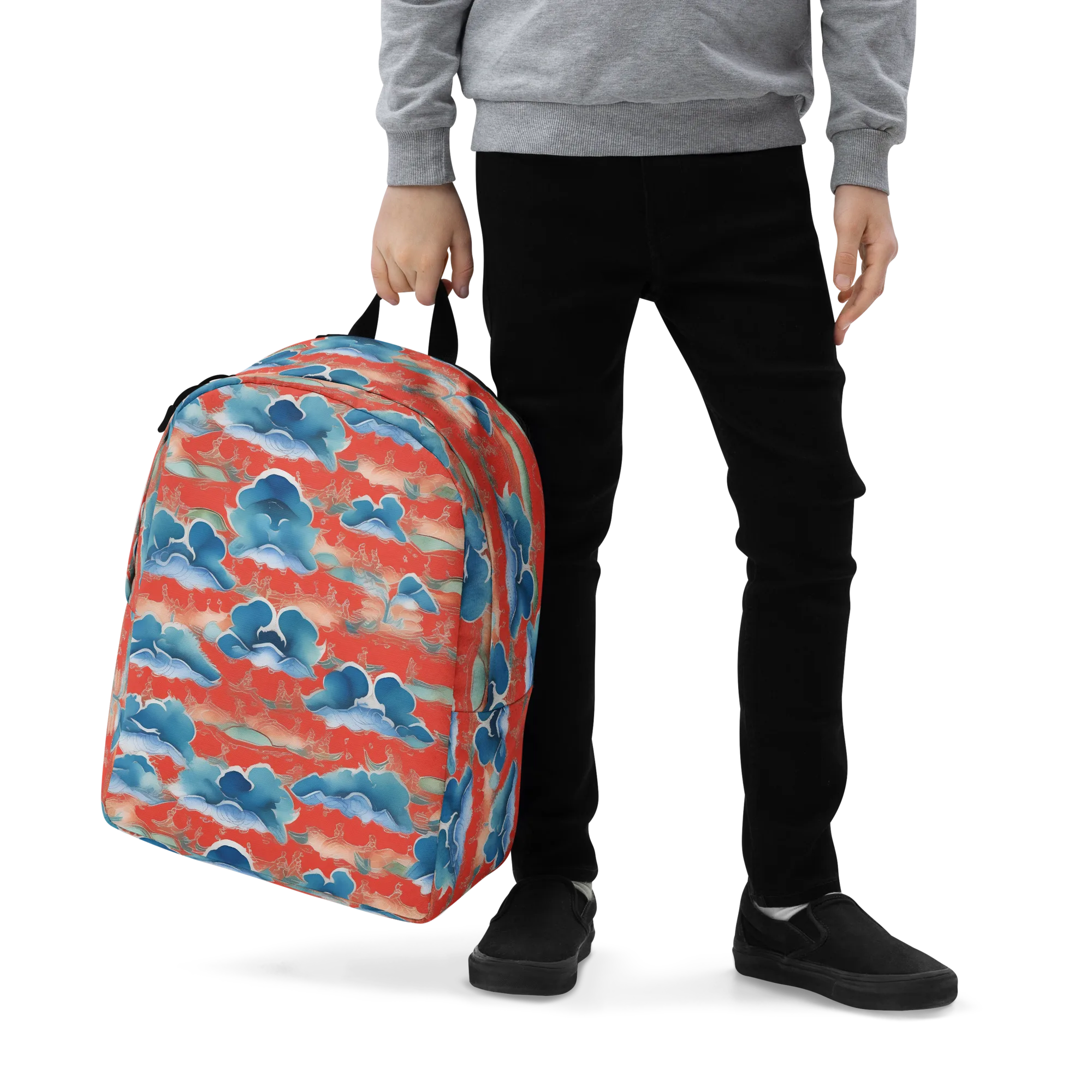 Vermilion Cloudscape on Minimalist Backpack — Zoomed-in